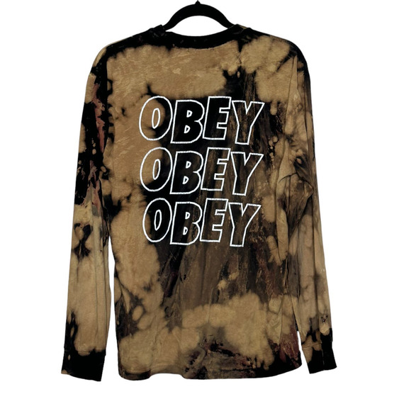 Obey men black brown tie dye long sleeves tee size M - Picture 2 of 9